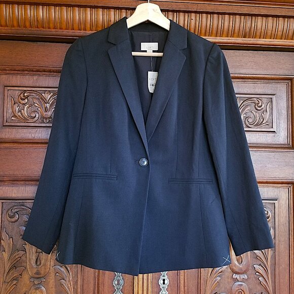 NWT Loft Peak Lapel Linen-Blend Dark Navy Blazer - Picture 1 of 9